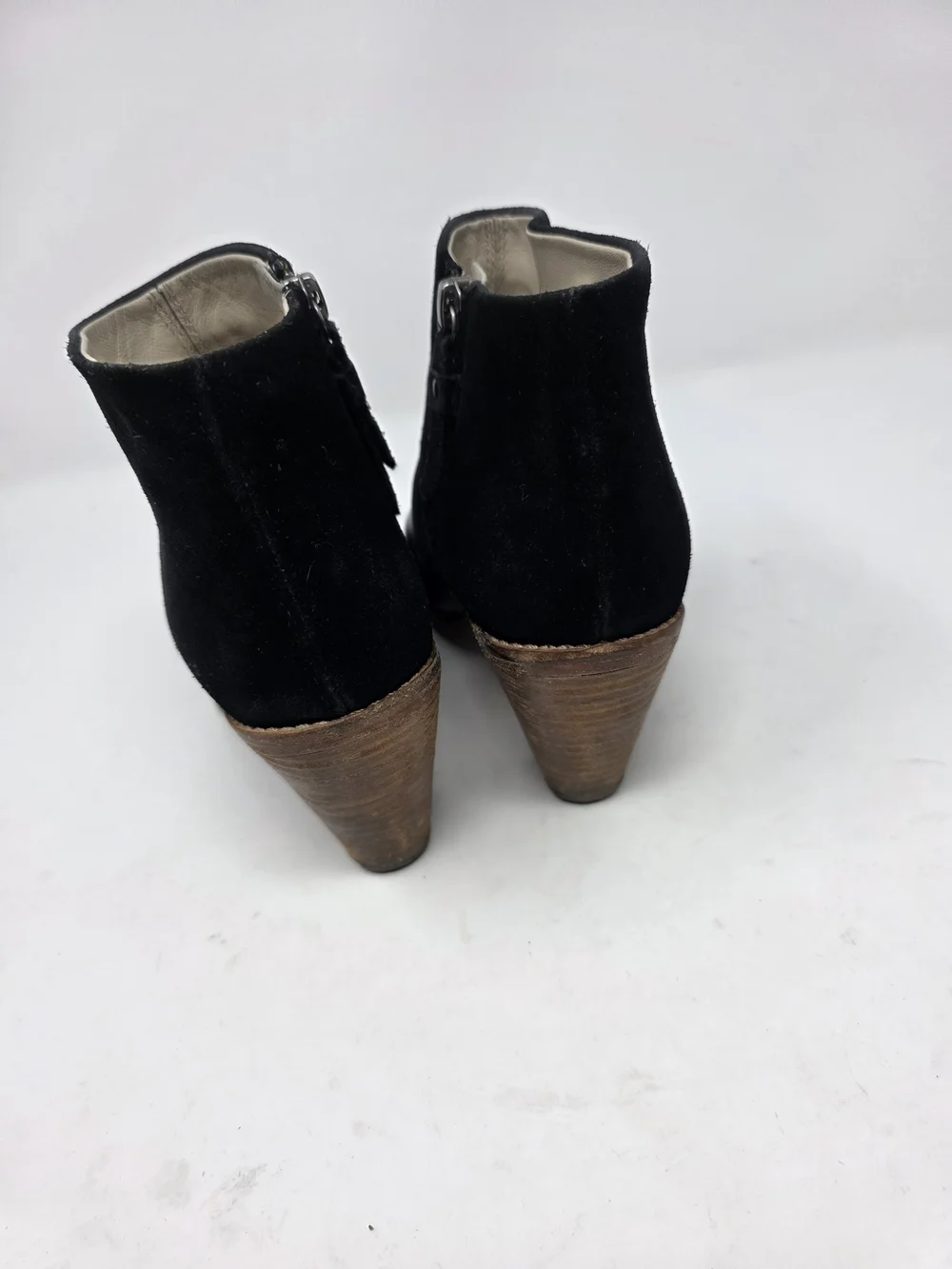 Boden Black Leather Suede Ankle Boots Women’s 36.5 Block Heel Zip Booties